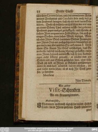 Ein ander Visit-Schreiben An ein Frauenzimmer.