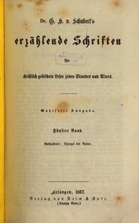 Erzählende Schriften zur christlich gebildete Leser jeden Standes und Alters, 5