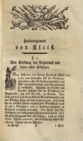 Geschichte und Nachrichten von dem königl. preuß. Fuselierregimente von Kleist ...