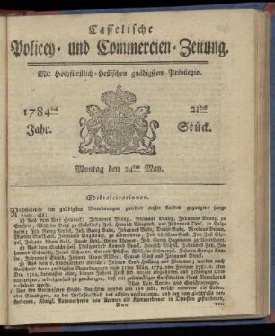 21tes Stueck, Montag den 24ten May. 1784