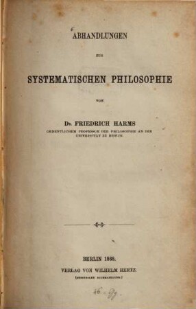 Abhandlungen zur systematischen Philosophie