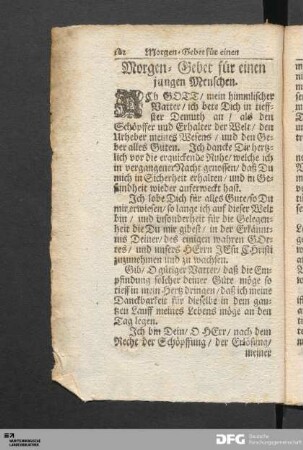 Morgen-Gebet für einen jungen Menschen.