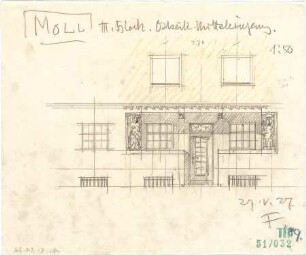 Fischer, Theodor; München - Westend; Wohnblock Leonhard Moll - Block III Ostseite - Mitteleingang (Ansicht)