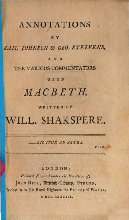 Annotations upon Macbeth and the Comedy of Errors