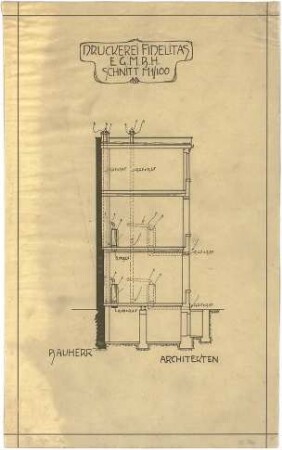 Billing, Hermann; Karlsruhe (Baden-Württemberg), Erbprinzenstr. 6; Druckerei Fidelitas, Umbau - Schnitt