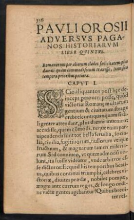 Pauli Orosii Adversus Paganos Historiarum Liber Quintus.