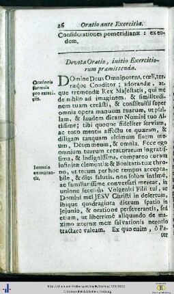 Devota Oratio, initio Exercitiorum praemittenda.