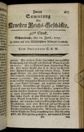 40tes Stuck. Schwabach, den 11. May, 1757.