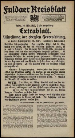 Zweite Ausgabe vom Dienstag, den 16. März 1915.