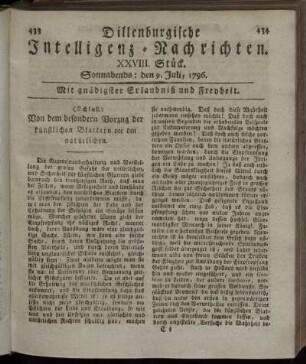 XXVIII. Stück. Sonnabends: den 9. Juli 1796.