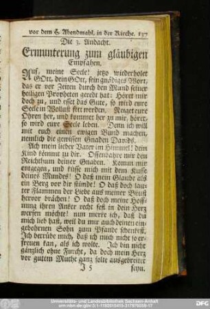 Die 3. Andacht. Ermunterung zum gläubigen Empfahen.