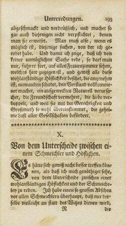X. Von dem Unterscheide zwischen einem Schmeichler und Höflichen.