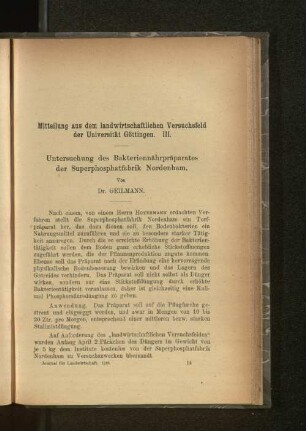 Mitteilungen aus dem landwirtschaftlichen Versuchsfeld der Universität Göttingen.