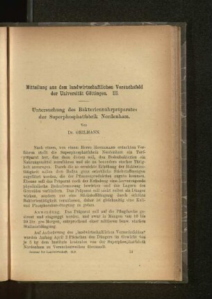 Mitteilungen aus dem landwirtschaftlichen Versuchsfeld der Universität Göttingen.