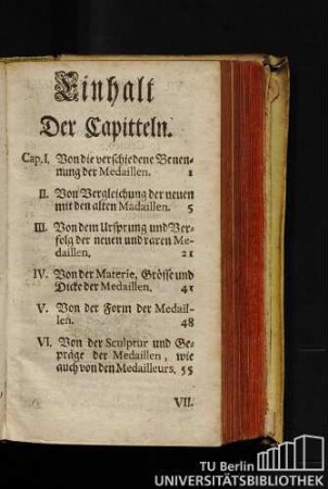 Einhalt der Capitteln.