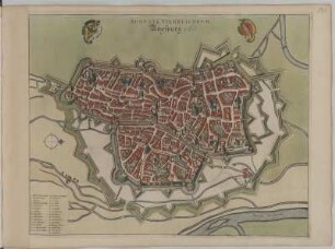 Vogelschauplan von Augsburg, Kupferstich, 1650 : Augvsta Vundellicorum / [Hrsg. und Stecher: Matthaeus Merian]. - [Franckfurt] : [Matthaeus Merian], [1650]. - 1 Kunstbl. : Kupferstich ; 49,5 x 39,3 cm