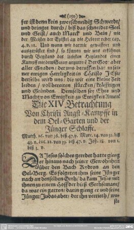 Die XIV. Betrachtung, Von Christi Angst-Kampffe in dem Oel-Garten und der Jünger Schlaffe