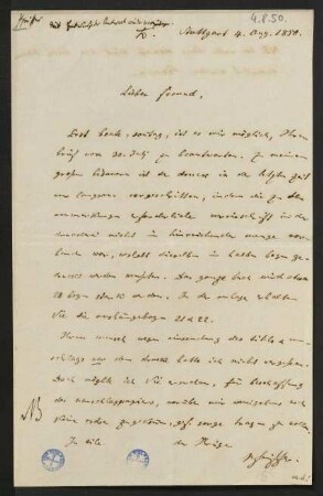 Brief vom 4. August 1850
