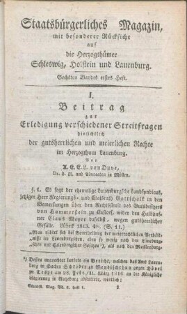 Sechsten Bandes erstes Heft.