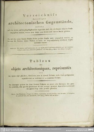 Verzeichniss derjenigen architectonischen Gegenstände, welche auf den sieben und dreyssig Kupfertafeln abgebildet sind, [...]