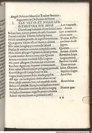 Silva cui titulus Nutricia : mit Widmungsbrief an Kardinal Antoniottus Pallavicinus, Florenz 27.5.1491