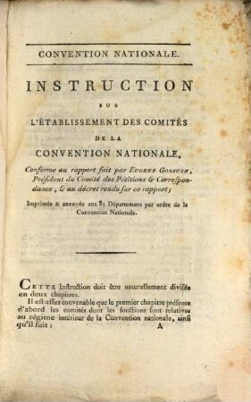 Instruction sur l'établissement des comités de la convention nationale
