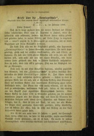 Briefe über die "Sonntagsschule"