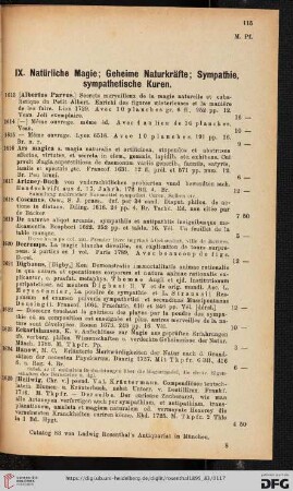 IX. Natürliche Magie; Geheime Naturkräfte; Sympathie, sympathetische Kuren (Nr. 1613- 1676)
