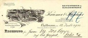 Rechnung bzw. Briefbogen der Seifenfabrik Kraemer & Flammer (Krämer & Flammer) mit Firmenansicht