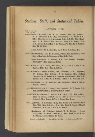 Stations, Staff, and Statistical Tables