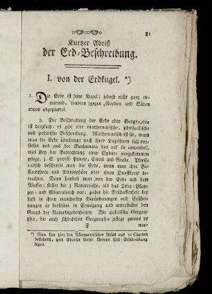 I. Von der Erdkugel.