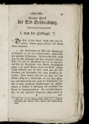 I. Von der Erdkugel.