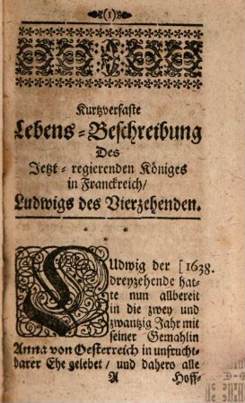 Kurze Lebens-Beschreibung ... Ludwigs des XIV.