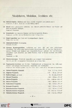 Skulpturen, Mobiliar, Textilien (Nr. 339-372)