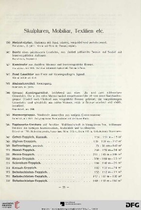 Skulpturen, Mobiliar, Textilien (Nr. 339-372)