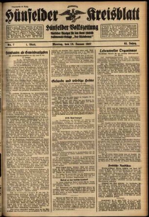 Erste Ausgabe vom Montag, den 18. Januar 1937.