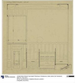 Darmstadt, Wohnhaus Christiansen, Halle, Aufriss der Westwand