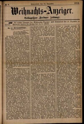 Ausgabe vom Samstag, den 13. Dezember 1884.
