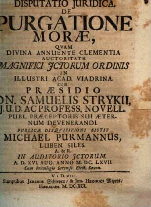 Disp. iur. de purgatione morae