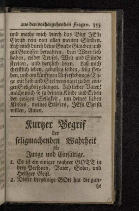 Kurtzer Begrif der seligmachenden Wahrheit für Junge und Einfältige.