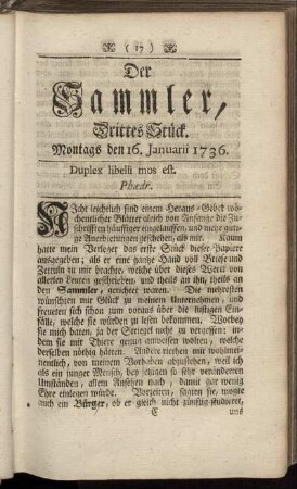 Drittes Stück. Montags den 16. Januarii 1736.