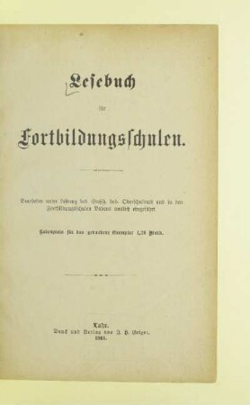 Lesebuch für Fortbildungsschulen