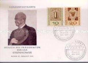 Sonderpostkarte zum Besuch des amerikanischen Präsidenten Eisenhower in der Bundesrepublik Deutschland