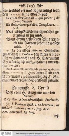 Zeugnusse S. Cyrilli Deß 5ten H. Zeugens im 5ten Saeculo.