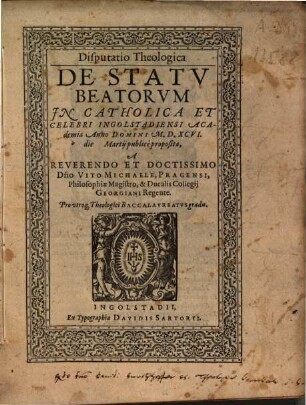 Disputatio Theologica De Statv Beatorvm