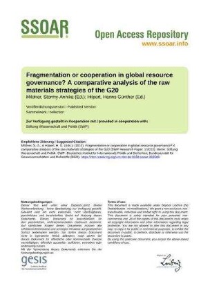 Fragmentation or cooperation in global resource governance? A comparative analysis of the raw materials strategies of the G20