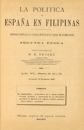 Núm. 143, 144 y 145. 15 Agosto - 15 Septiembre 1896
