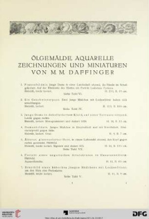 Ölgemälde, Aquarelle, Zeichnungen und Miniaturen von M. M. Daffinger (Nr. 1-120)
