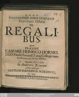 Positionum Iuris Feudalis Exercitatio Octava De Regalibus