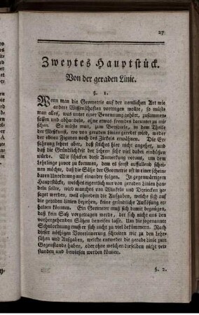 Zweytes Hauptstück. Von der geraden Linie.